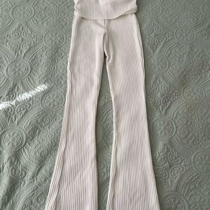 Wild Fable Cream Ribbed Flare Jumpsuit